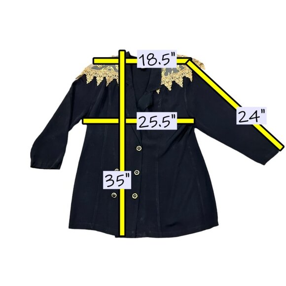 Vintage 80s Womens Black Double Breasted Blazer Size XL Gold Lace Embellishment - Picture 12 of 12